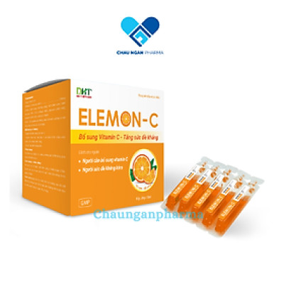 Vitamin C Elemon C DHT Hộp 20 ống x 10ml - Bổ sung vitamin C cho cơ thể, hỗ trợ giúp tăng cường sức để kháng, bảo vệ thành mạch -  Châu Ngân Pharma