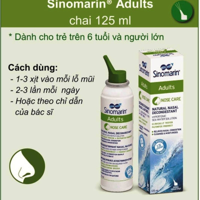 XỊT MŨI NƯỚC BIỂN SINOMARIN ADULS 125 ml, GIẢM CÁC TRIỆU CHỨNG NGHẸT MŨI