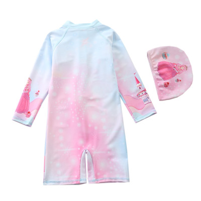 Đồ bơi bé gái liền thân lửng xinh xắn kèm nón 