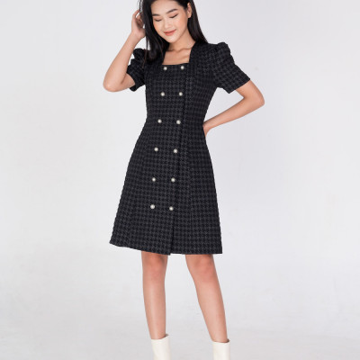 De Leah - Đầm Ôm A Khuy Trước - Đen