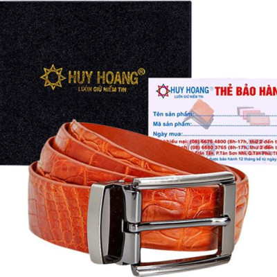 Thắt Lưng Nam Da Cá Sấu Gai Đuôi Đầu Kim Huy Hoàng HT4737 - Nâu Vàng