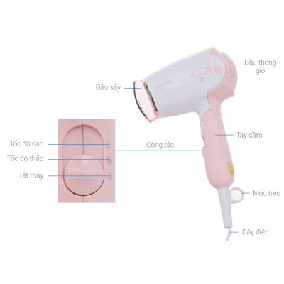 Máy sấy tóc mini gấp gọn Philips HP8108, công suất 1000W, an toàn bảo vệ tóc, bảo hành 2 năm|Hàng Chính Hãng