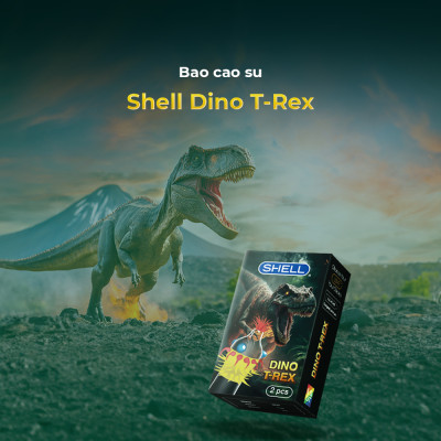 Bao cao su Shell Dino T-rex - 1 bao nhiều vòng gai, bi nổi lớn + 1 bao Shell Performax (Hộp 2 cái) | SHELL CHÍNH HÃNG