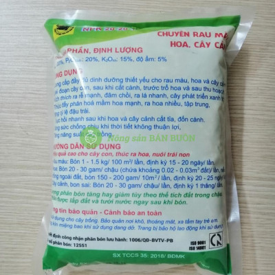 PHÂN BÓN HỖN HỢP ĐẦU TRÂU BĐ-MK NPK 20-20-15 CHUYÊN RAU MÀU, CÂY CẢNH TĂNG TRƯỞNG MẠNH, GÓI 1KG