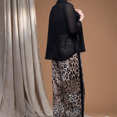 Quần beo lụa cát form suông đắp chiffon dọc LM112431 [BST Da Beo]