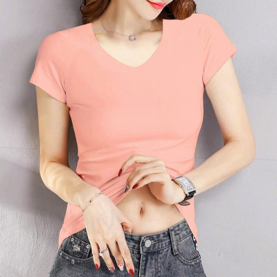 Áo thun nữ trơn cổ tim tay ngắn thun cotton 4 chiều form ôm body MXM ( ANU007 )