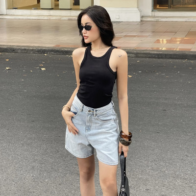 Quần short jean nữ lưng cao regular fit Aaa Jeans Alice Blue