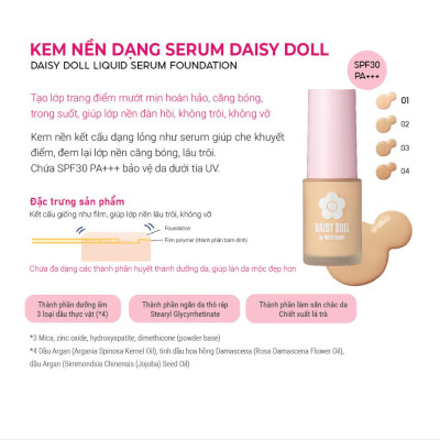 Kem Nền Kết Cấu Dạng Serum Màu 03 Lì Mịn Như Nhung Daisy Doll Nhật Bản BB Serum SPF 30 Mỏng Nhẹ 28ml