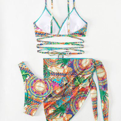 Đồ bơi áo tắm bikini 3 món áo nhún quần đùi kèm váy đi biển trẻ trung sexy