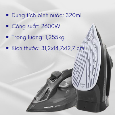 Bàn là, bàn ủi hơi nước cầm tay Philips DST5040, công suất 2600W, bảo hành 2 năm | Hàng chính hãng