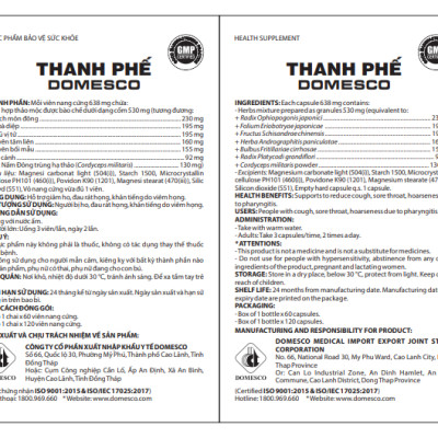 Viên Uống THANH PHẾ DOMESCO Lọ 60 Viên -  Hỗ Trợ Bổ Phổi, Giảm Ho, Tiêu Đờm, Đau Rát Họng