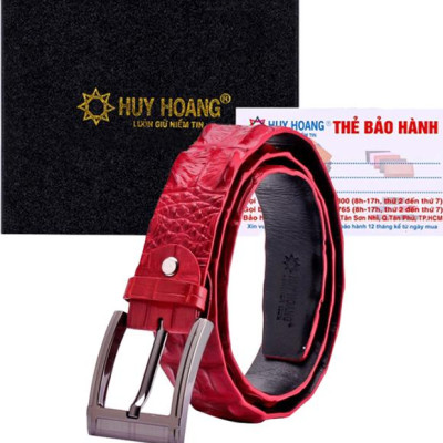 Thắt Lưng Nam Da Cá Sấu Nguyên Con Bản Lớn Bát Gài Đầu Kim Huy Hoàng HT4238 - Đỏ