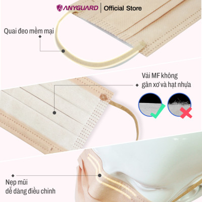 Hộp Khẩu Trang Y Tế ANYGUARD SENSE MAKE UP BASE Lọc 99% Vi Khuẩn, Màu Sắc Trendy, An Toàn Da Nhạy Cảm Dành Cho Người Lớn (Hộp 30 Chiếc/ Màu Kem, Be, Hồng, Hồng Cam Đất)