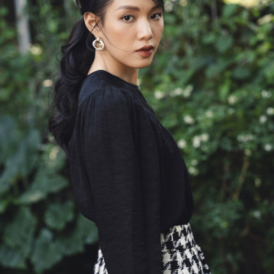 De Leah - Áo Suông Nhún Li Ngực - Đen
