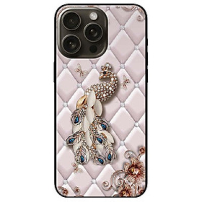 Ốp lưng dành cho Iphone 15 - Iphone 15 Plus - Iphone 15 Pro - Iphone 15 Pro Max - Chim Công Nền Da - Hàng Chính Hãng