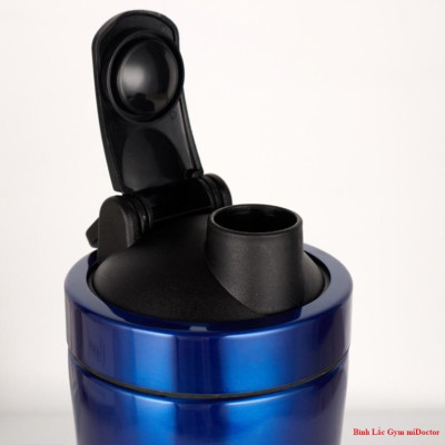 [Màu Đen Viền Bạc] Bình lắc thể thao shaker, tập gym inox 304, đựng nước, pha bột thực phẩm bổ sung - Chính hãng miDoctor
