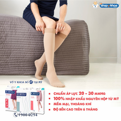 Vớ y khoa đùi Hỗ Trợ Điều Trị suy giãn tĩnh mạch chân JOBST Relief chuẩn áp lực 20-30mmHg - Da (tất y khoa)