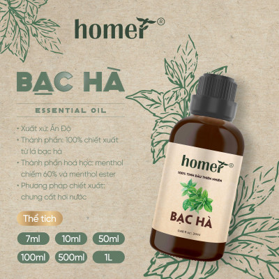 Tinh Dầu Bạc Hà Homer - Tinh Dầu Xông Thơm Phòng, Thư Giãn, Khử Mùi - Tinh dầu Sả Chanh/ Vỏ Quế/ Cam Ngọt/ Oải hương/ Ngọc Lan Tây/ Tràm Trà/ Bưởi Ngọt
