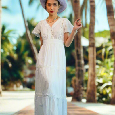 Đầm Maxi Cotton Trắng Đầm Dài Đi Biển Du Lịch Resorts Mây DRE146 Thời trang Hity