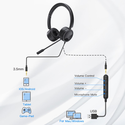 Tai nghe điện thoại Bee H360  có dây 3.5mm / USB  có micrô trên tai