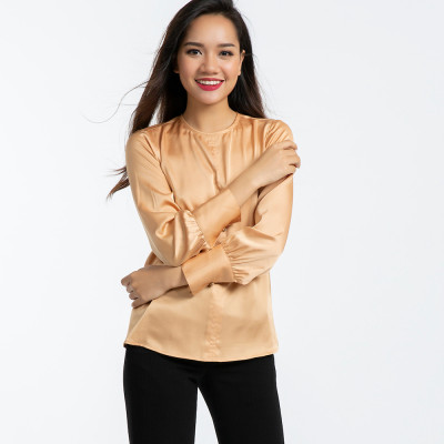 Áo Kiểu Nữ Áo Lụa Tay Dài Thời trang thiết kế Hity TOP103 (Nghệ Tây Saffron)