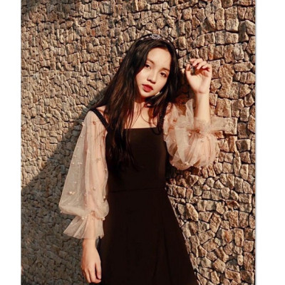ĐẦM NỮ ĐÍNH CƯỜM NGỌC VAI TAY LƯỚI TIỂU THƯ CHÔNG CHÚA XINH XẮN DỰ TIỆC CƯỚI ĐI CHƠI SỰ KIỆN CÓ 2 MÀU