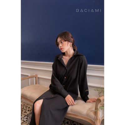 Baciami-Đầm Sơ Mi Tay Dài Phôm Rộng