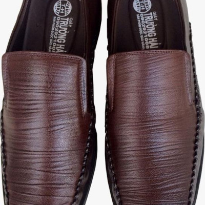Giày tây nam Trường Hải da bò nâu cao 3cm đế cao su GT101