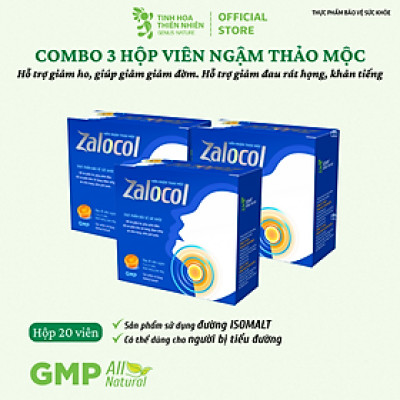 Combo 3 hộp 20 viên - Viên ngậm ho thảo mộc Zalocol Hỗ trợ giảm đờm, đau rát họng, khản tiếng - Genat - Giao 2H HCM