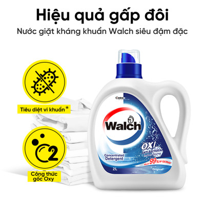 Nước giặt Walch đậm đặc siêu tiết kiệm, kháng khuẩn, khử mùi, tiêu diệt mạt bụi 99%, thích hợp cửa trên và cửa trước(Chai 3 Lít)