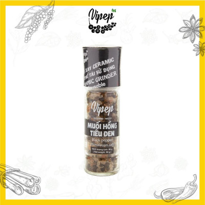 Muối Hồng Himalaya Tiêu Đen Tự Nhiên Cối Xay Vipep Hũ Thủy Tinh 90g
