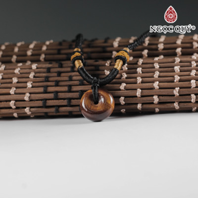 Mặt dây chuyền đồng điếu đá thạch anh mắt hổ vàng nâu 16mm mệnh thổ, kim - Ngọc Quý Gemstones