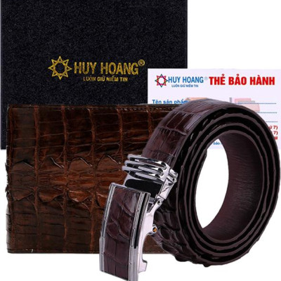 Bộ Ví & Thắt Lưng Nam Da Cá Sấu Gai Đuôi Huy Hoàng HT2242-HT4245 (23 x 11,5 cm) - Nâu Đất
