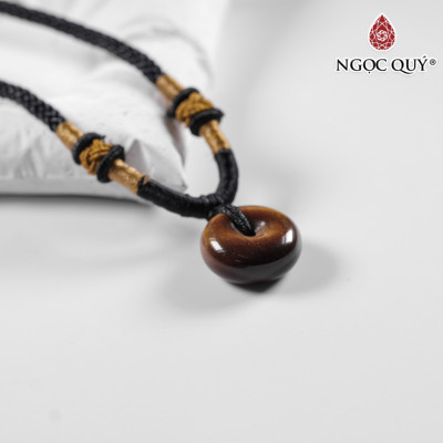 Mặt dây chuyền đồng điếu đá thạch anh mắt hổ vàng nâu 16mm mệnh thổ, kim - Ngọc Quý Gemstones