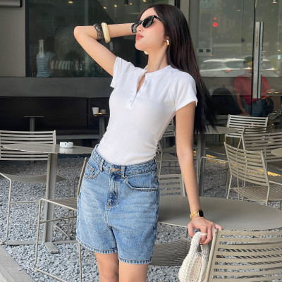 Quần short jean nữ ngắn lưng cao regular fit Aaa Jeans