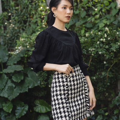 De Leah - Áo Suông Nhún Li Ngực - Đen