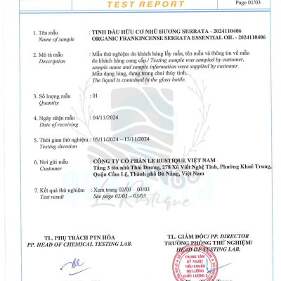 Tinh Dầu Nhũ Hương Serrata - 100% Nguyên Chất Hữu Cơ - Le Rustique - Tinh Dầu Bản Địa Ấn Độ