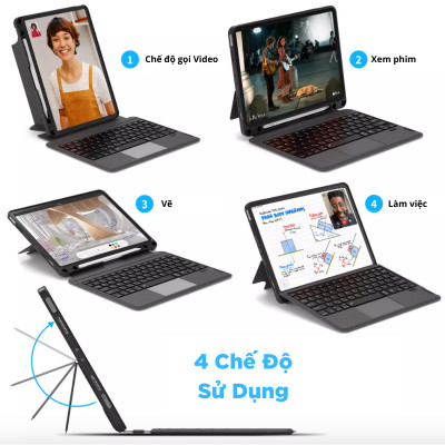 Ốp Lưng/BaoDa/Case Bàn Phím Dành Cho iPad Bluetooth Có Đèn Led Phím, Trackpad Mượt, Có Thể Tháo Rời Bàn Phím WIWU Mag Touch - Hàng Chính Hãng
