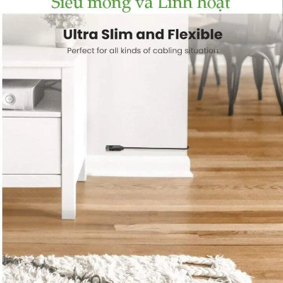 Ugreen UG70654NW122TK 5M cat6a 10Gbps 500MHz OD2.8mm Utp cáp mạng siêu mỏng thuần đồng màu đen - HÀNG CHÍNH HÃNG