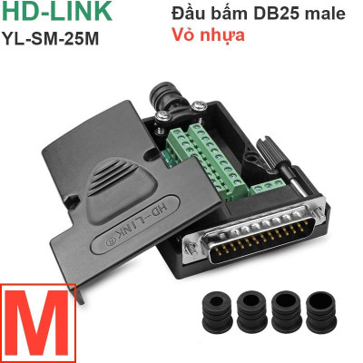 Đầu bấm cổng RS232/DB25 đực male bắt vít kèm vỏ ốp nhựa HD-LINK YL-SM-25M. HÀNG CHÍNH HÃNG !!!