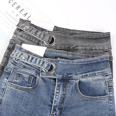 Quần jeans màu xám khói nữ co giãn bó sát chín tất bé gái