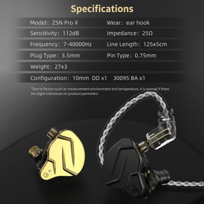  Tai nghe nhét trong có dây trình điều khiển lai HIFI DJ Màn hình chạy thể thao Earbud KZ ZSN PRO X 