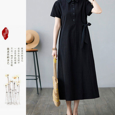 Đầm nữ suông dáng dài tay lỡ thiết kế cúc ngực thanh lịch vải đũi mềm mát, cao cấp da61