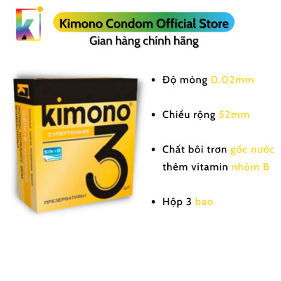 Bao cao su Kimono Gold Siêu mỏng 0.02mm - Bôi trơn gốc nước - Hộp 3 bao