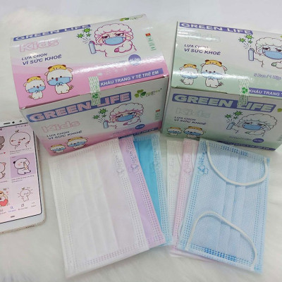 Khẩu trang y tế trẻ em kháng khuẩn GREEN LIFE - SMS hồng