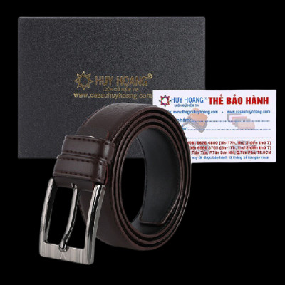 Dây nịt nam Huy Hoàng 3,5 phân may viền màu nâu HC4006