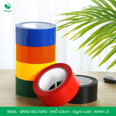 BK5XL - 3 cuộn băng keo màu khổ 4.8cm loại 1kg/6 cuộn - Xanh lá - Băng keo, băng dính đóng hàng