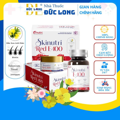 Skinutri Red E400 Bổ sung dưỡng chất cho Da, Tóc, Móng, hạn chế lão hóa da, giúp da sáng đẹp - Hộp 2 lọ x 20 viên