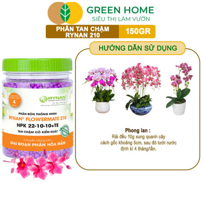 Phân Tan Chậm Greenhome, Rynan 210, Hũ 150gr, Dùng Cho Phong Lan Trưởng Thành, Bonsai, Đủ Dưỡng Chất Cho 120 Ngày