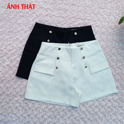 Quần short nữ, Quần sooc nữ, Lưng cao phối nút trẻ trung vải kaki thun co giãn, thoáng mát New Design